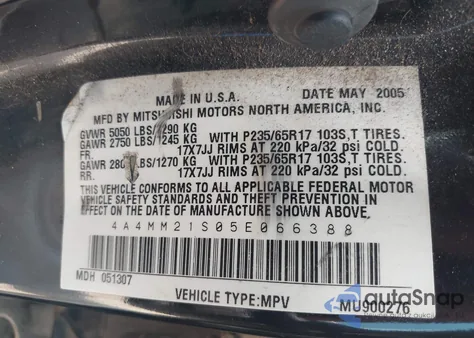 2005 Mitsubishi Endeavor Ls from USA, damaged, VIN 4A4MM21S05E066388